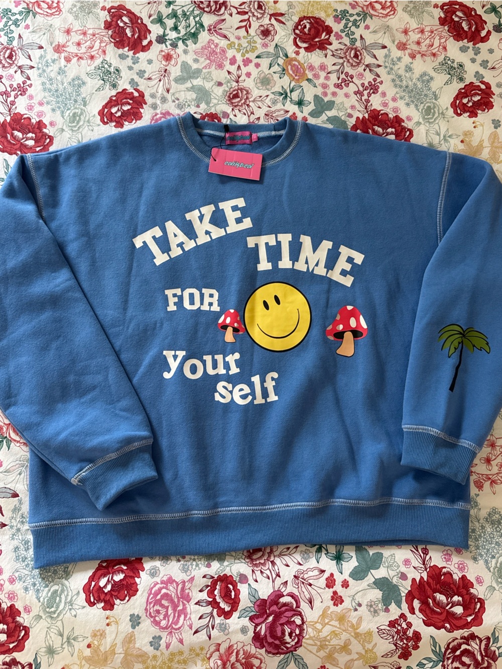 Edikted Blue Sweatshirt with Smiley Graphic